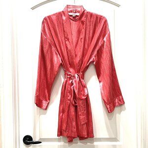 Victoria's Secret Robe One Size Coral Satin Belted Kimono Short Beautiful!